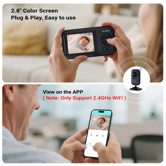 Envilink Video Baby Monitor with 2 Cameras, App Connectivity, 1200ft Range, VOX Mode, 2-Way Talk, Night Vision, Temperature Detection, Lullabies, Sound Detection, 2.8" IPS Screen