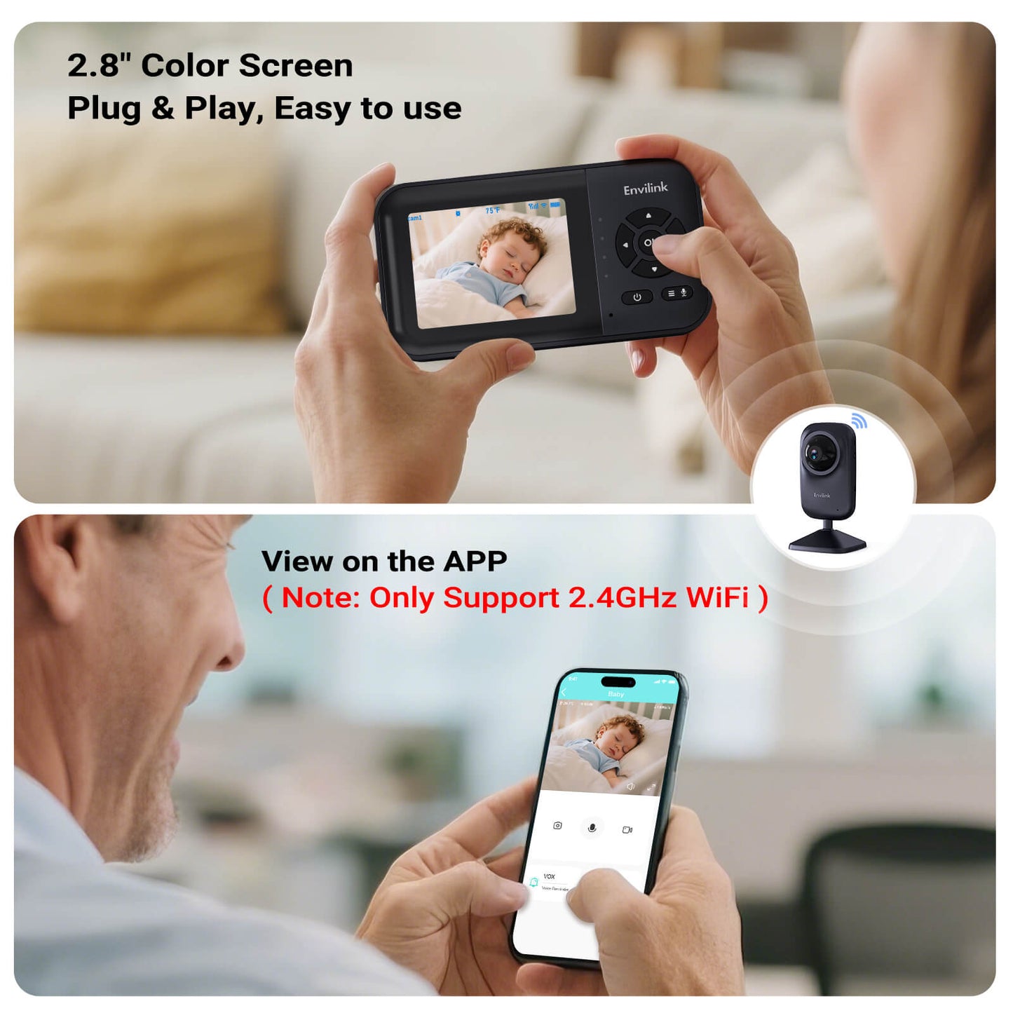 Envilink E28-2 black Video Baby Monitor with 2 Cameras