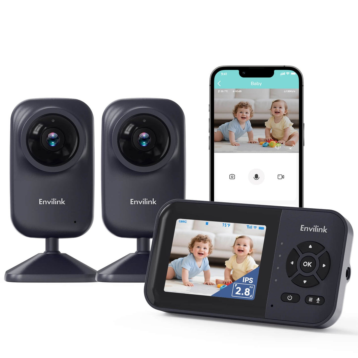 Envilink E28-2 black Video Baby Monitor with 2 Cameras