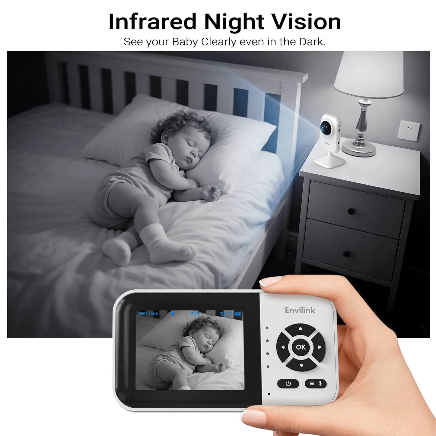 Envilink E28 white Baby Monitor with Camera and Audio