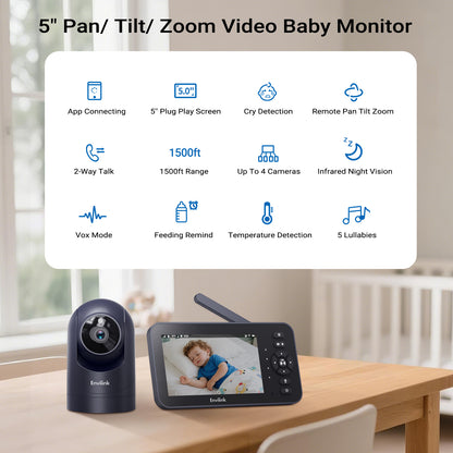 Envilink E50P Video Baby Monitor with Camera and Audio - 5" IPS Screen
