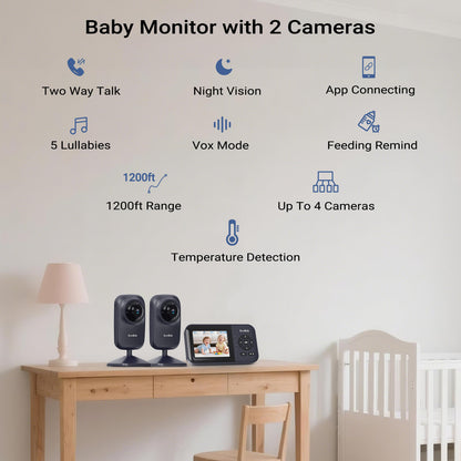 Envilink E28-2 black Video Baby Monitor with 2 Cameras